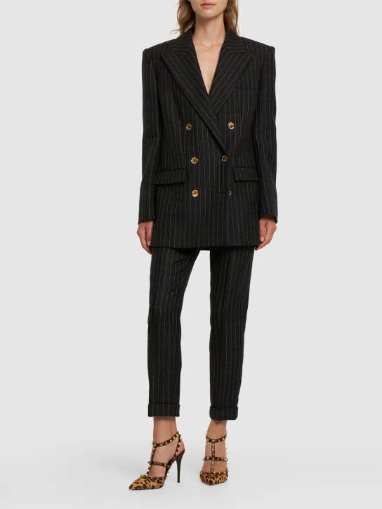 Moschino: Pinstriped double breasted wool jacket - Grey - women_1 | Luisa Via Roma