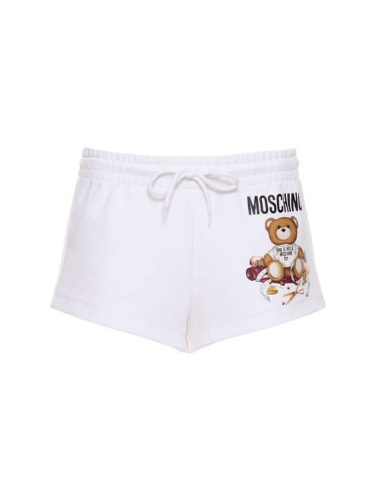 Moschino: Shorts in cotone con logo - Bianco - women_0 | Luisa Via Roma