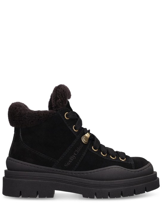 See By Chloé: 40mm Maeliss suede hiking boots - Black - women_0 | Luisa Via Roma