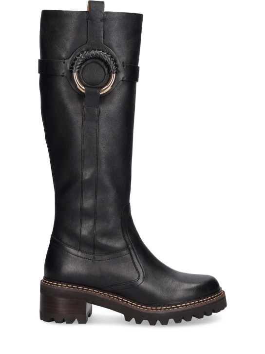 See By Chloé: 45mm Hana leather tall boots - Black - women_0 | Luisa Via Roma
