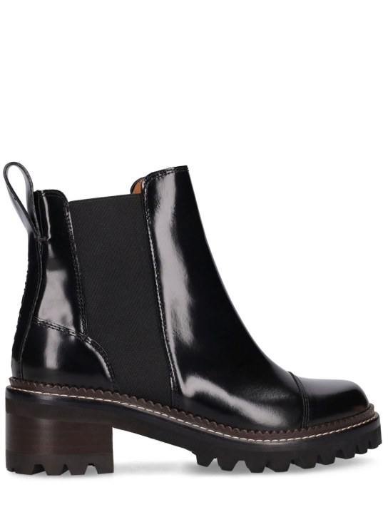 See By Chloé: 40mm Mallory brushed leather ankle boots - Siyah - women_0 | Luisa Via Roma