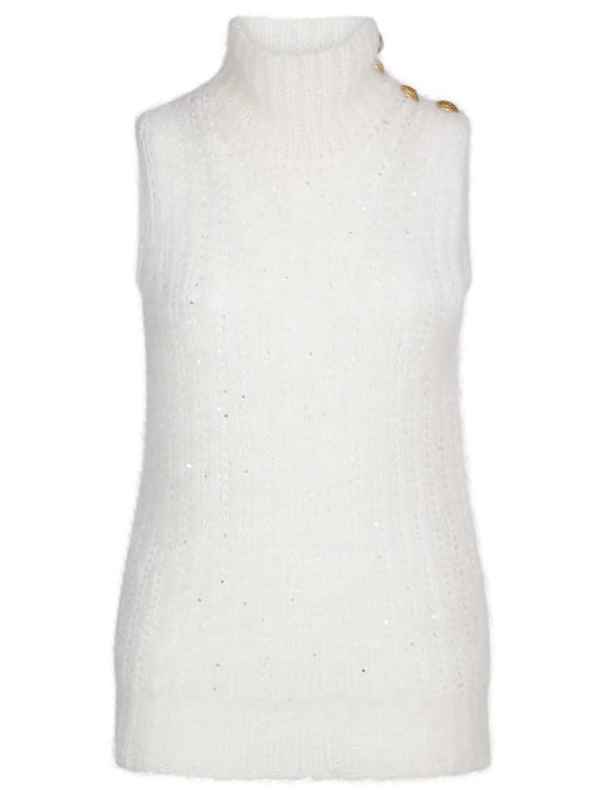 Balmain: Knit cashmere blend turtleneck vest - White - women_0 | Luisa Via Roma