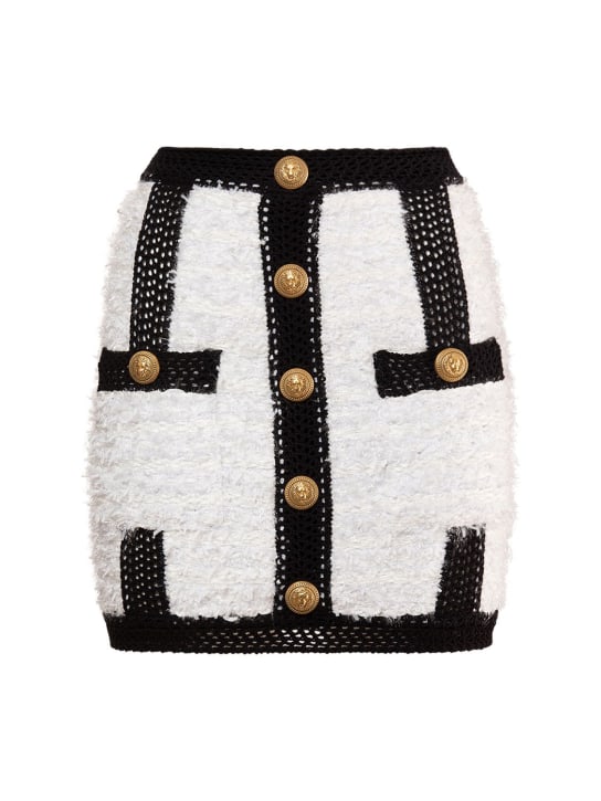 Balmain: Knit tweed mini skirt - White/Black - women_0 | Luisa Via Roma