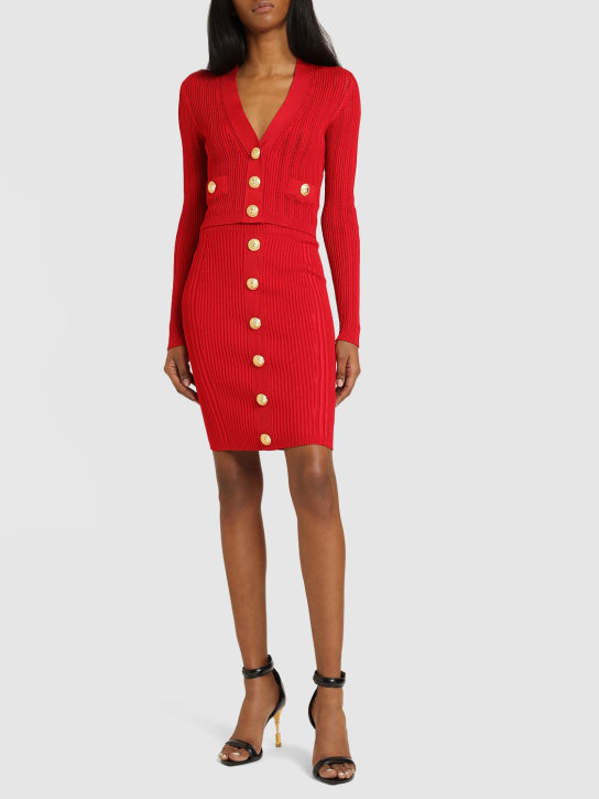 Balmain: 粘胶纤维针织半身裙 - 红色 - women_1 | Luisa Via Roma