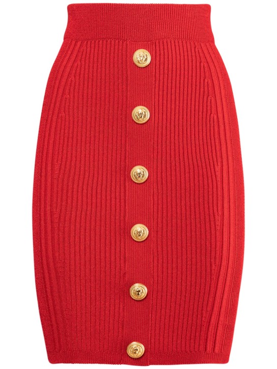 Balmain: Viscose knit skirt - Red - women_0 | Luisa Via Roma