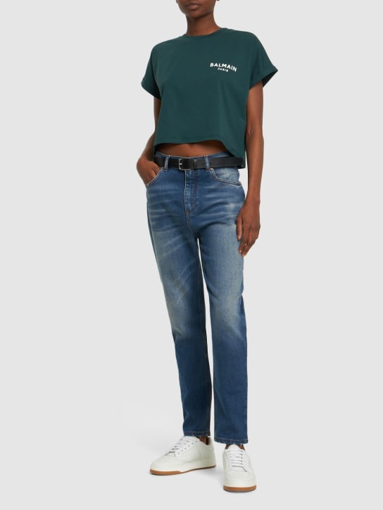 Balmain: High rise denim skinny jeans - Denim - women_1 | Luisa Via Roma