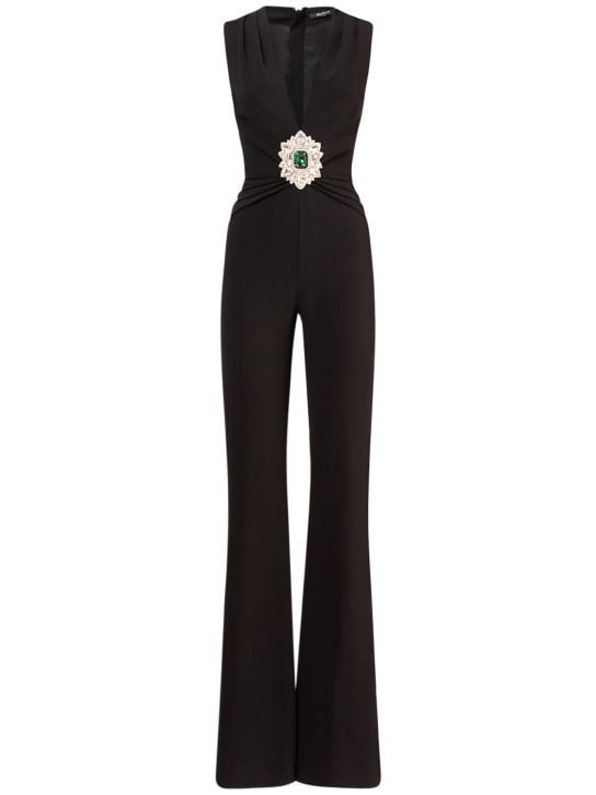 Balmain: Embellished viscose crepe jumpsuit - Black - women_0 | Luisa Via Roma