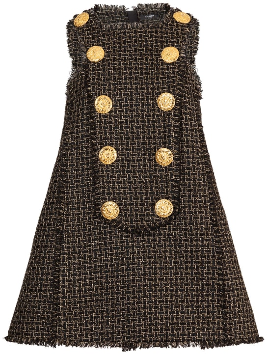 Balmain: Tweed lurex mini dress - Black/Gold - women_0 | Luisa Via Roma