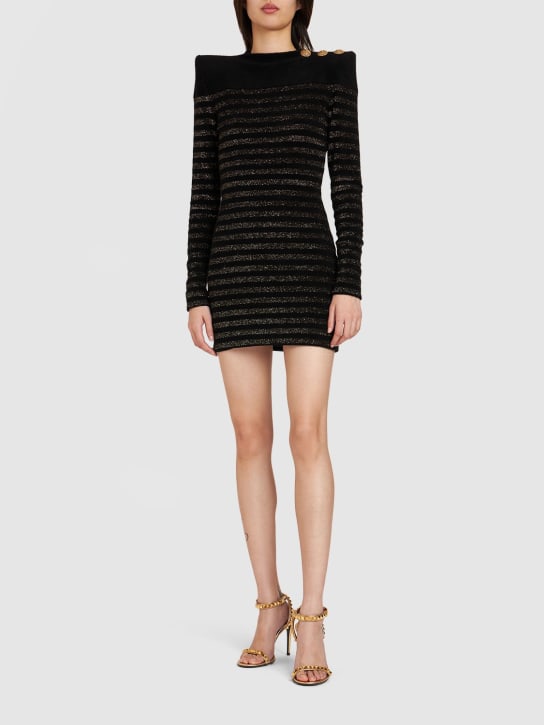 Balmain: Striped lurex knit mini dress - Black/Gold - women_1 | Luisa Via Roma