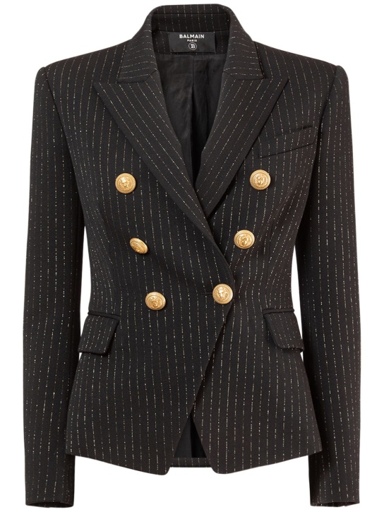 Balmain: Pinstriped wool lurex blazer - Black - women_0 | Luisa Via Roma