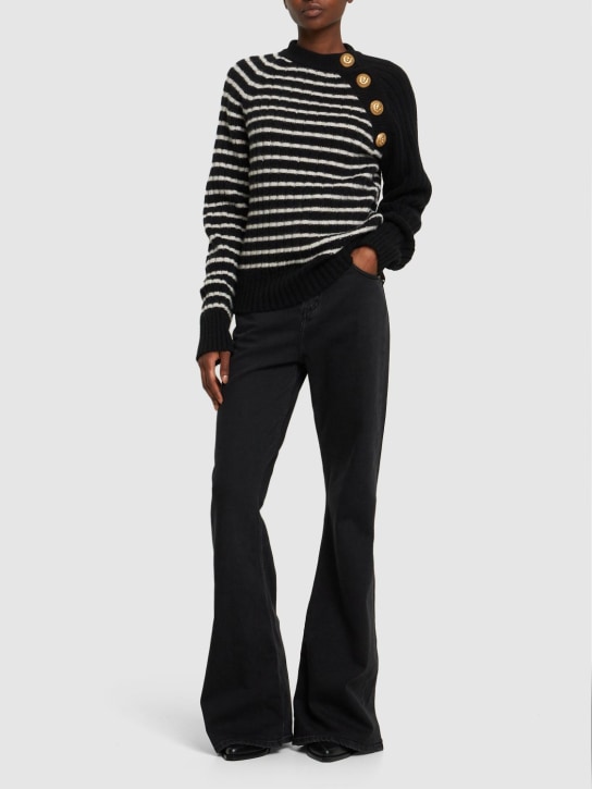 Balmain: Striped cashmere & lurex sweater - Black/White - women_1 | Luisa Via Roma