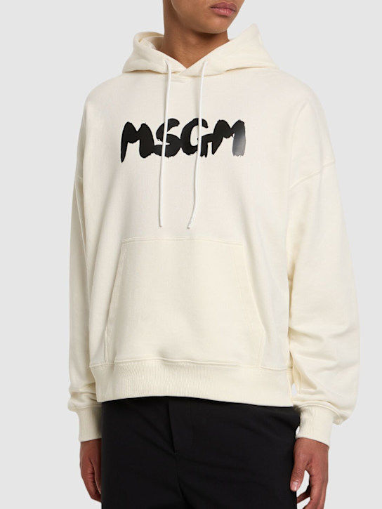 MSGM: Felpa con logo e cappuccio - Crema/Nero - men_1 | Luisa Via Roma