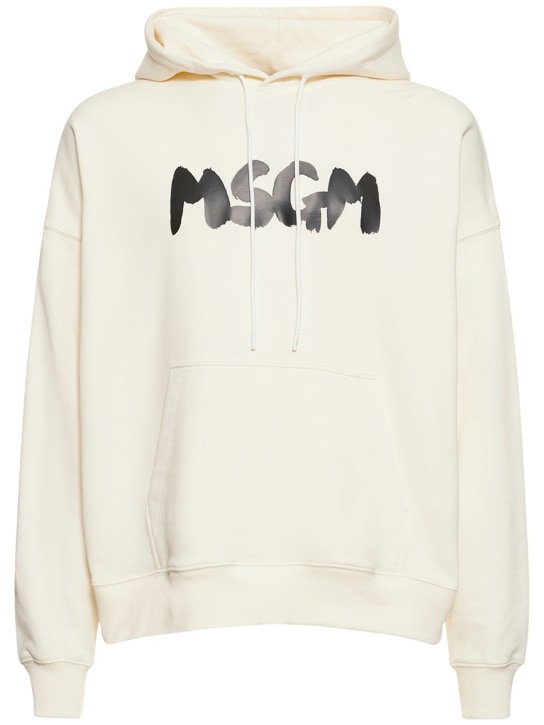 MSGM: Brush stroke logo French terry hoodie - Krem/Siyah - men_0 | Luisa Via Roma