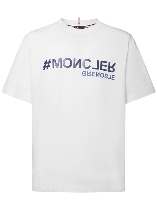 Moncler Grenoble: T-shirt en jersey épais à logo embossé - Natural - men_0 | Luisa Via Roma