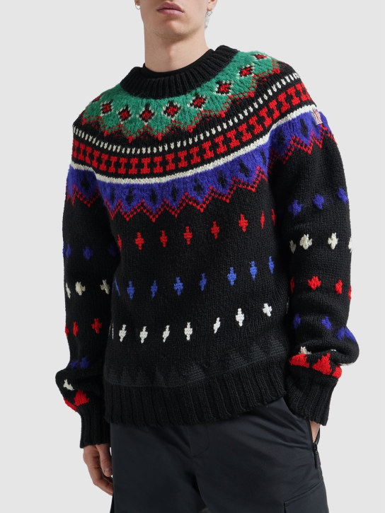 Moncler Grenoble: Suéter de lana cepillada - Negro/Multi - men_1 | Luisa Via Roma
