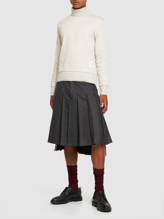 Thom Browne: Cotton knit turtleneck sweater - Natural White - men_1 | Luisa Via Roma