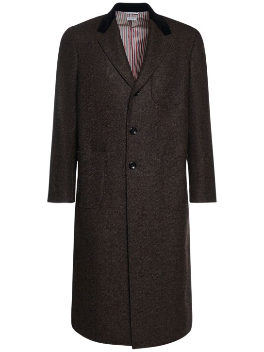 Thom Browne: Single breast wool long coat - Kahverengi - men_0 | Luisa Via Roma