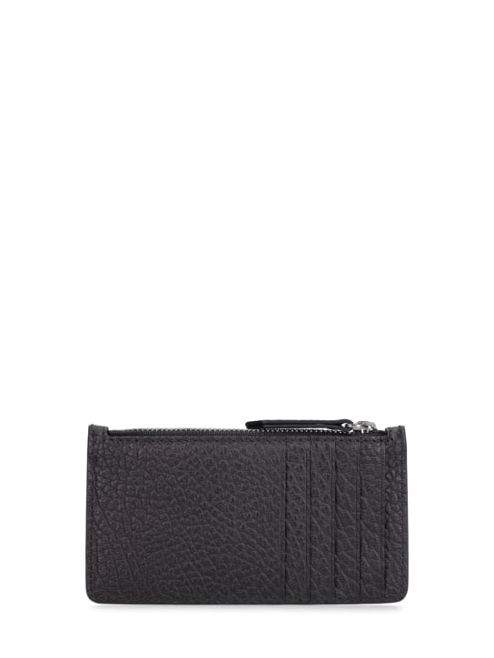 Maison Margiela: Grained leather zip card holder - Black - men_1 | Luisa Via Roma