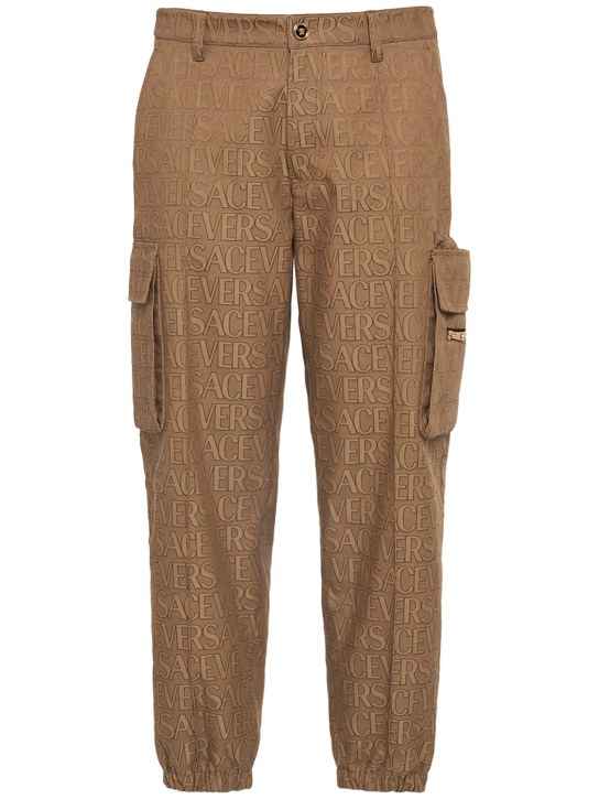 Versace: Monogram cotton blend cargo pants - Kahverengi - men_0 | Luisa Via Roma
