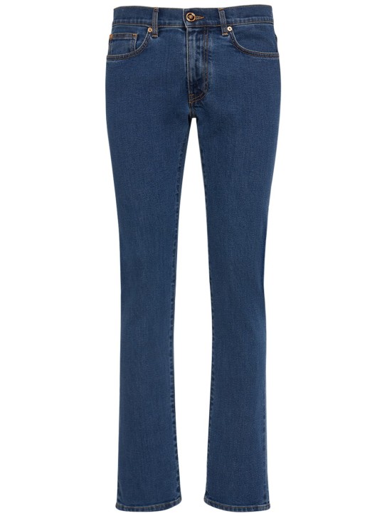 Versace: Jeans in denim di cotone stretch - Blu - men_0 | Luisa Via Roma