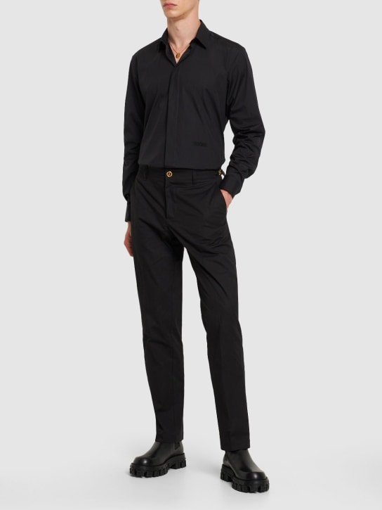 Versace: Pantalon en sergé de coton - Noir - men_1 | Luisa Via Roma