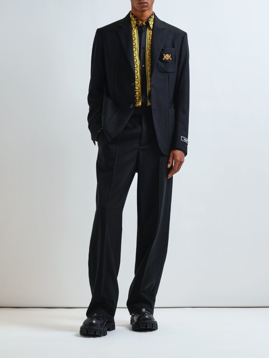 Versace: Pantalones formales de lona de lana - Negro - men_1 | Luisa Via Roma