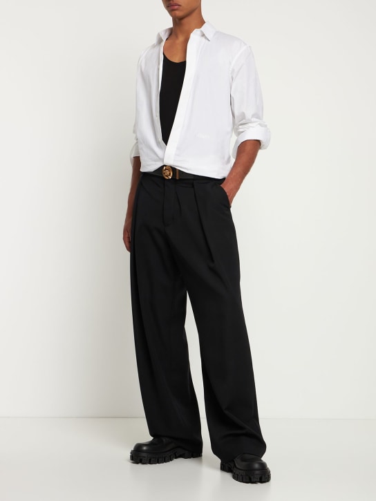 Versace: Camisa de popelina de algodón con logo - Blanco - men_1 | Luisa Via Roma