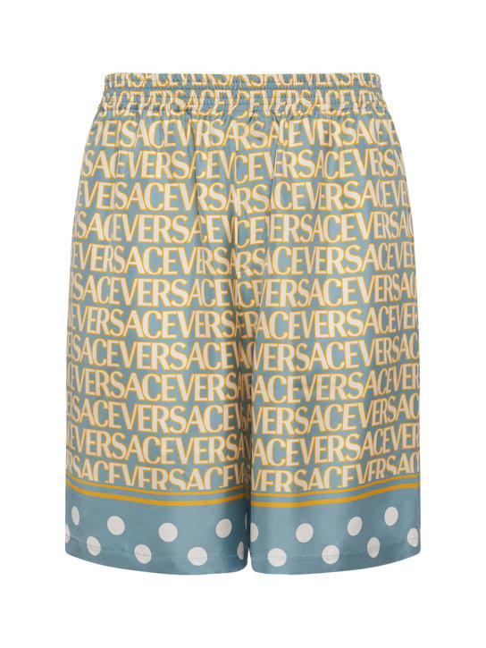 Versace: Shorts in lino stampato - Celeste - men_0 | Luisa Via Roma