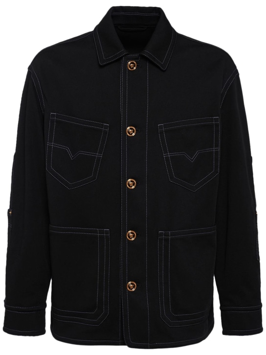 Versace: Compact cotton overshirt - Siyah - men_0 | Luisa Via Roma