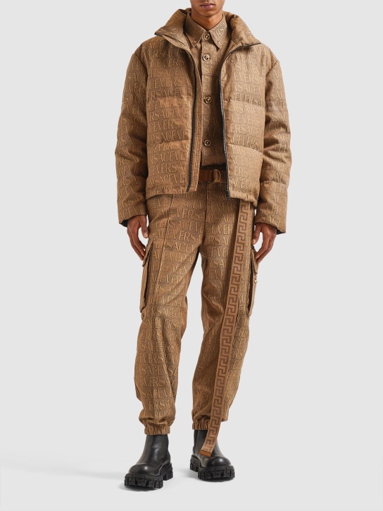 Versace: Monogram cotton blend down jacket - Brown - men_1 | Luisa Via Roma