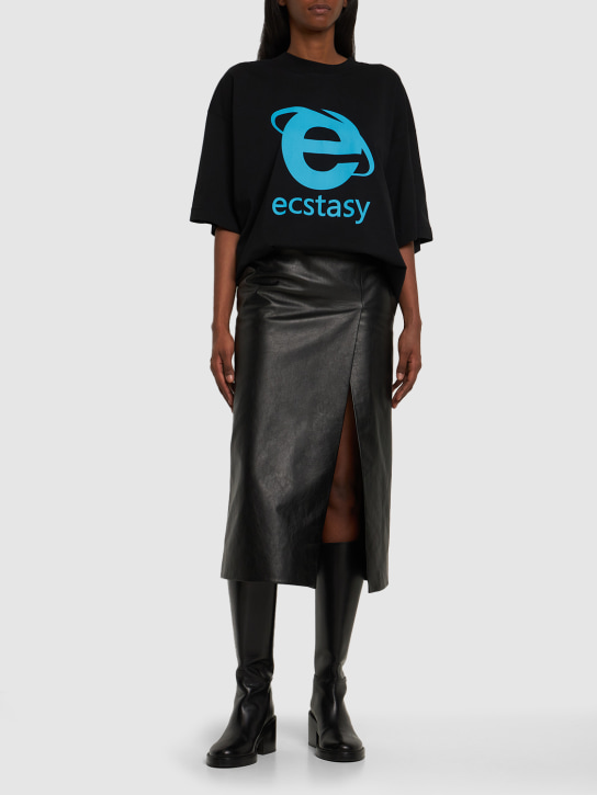 VETEMENTS: Ecstasy printed cotton t-shirt - Siyah - women_1 | Luisa Via Roma