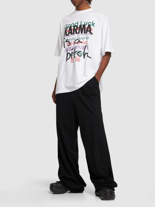VETEMENTS: Good Luck Karma printed cotton t-shirt - Beyaz - men_1 | Luisa Via Roma
