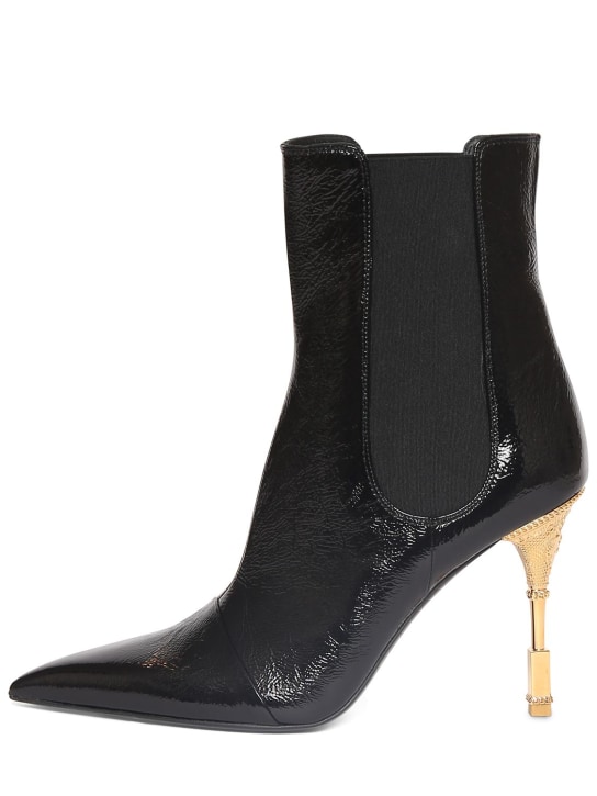 Balmain: 95mm Moneta patent leather ankle boots - Black - women_0 | Luisa Via Roma