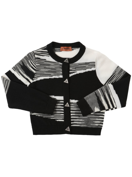 Missoni: Striped wool knit cardigan - Black/White - kids-girls_0 | Luisa Via Roma