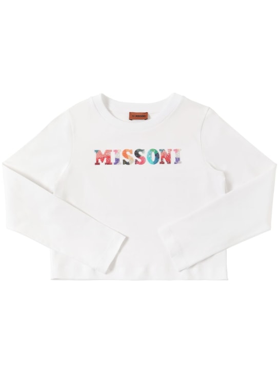 Missoni: Organic cotton t-shirt w/Swarovski logo - Beyaz - kids-girls_0 | Luisa Via Roma