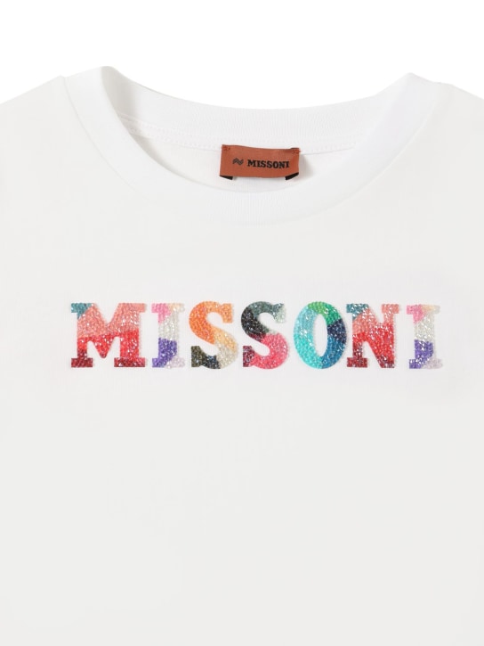 Missoni: Organic cotton t-shirt w/Swarovski logo - Beyaz - kids-girls_1 | Luisa Via Roma