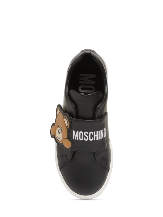 Moschino: Leather strap sneakers w/logo - kids-girls_1 | Luisa Via Roma