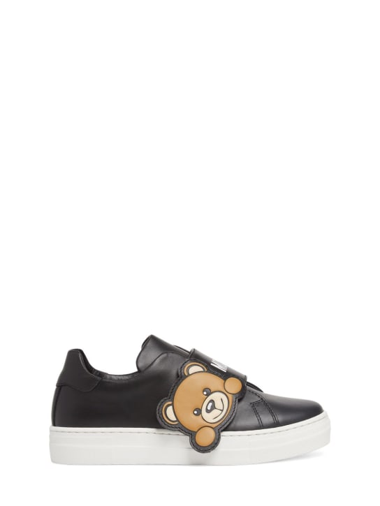 Moschino: Leather strap sneakers w/logo - kids-girls_0 | Luisa Via Roma