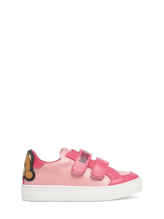 Moschino: Leather strap sneakers w/logo - Pink - kids-girls_0 | Luisa Via Roma