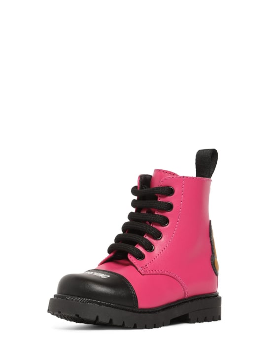 Moschino: Leather boots w/logo - Fuchsia - kids-girls_1 | Luisa Via Roma