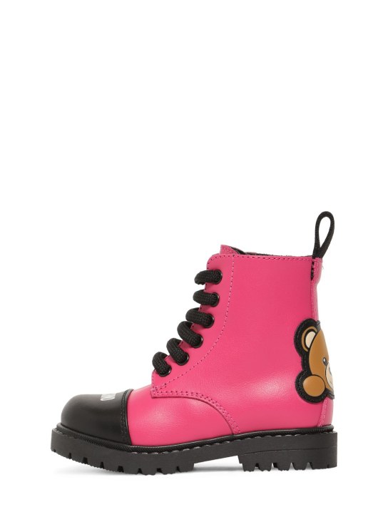 Moschino: Leather boots w/logo - Fuşya - kids-girls_0 | Luisa Via Roma