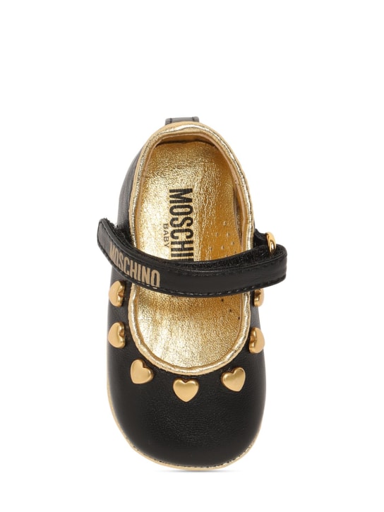 Moschino: 心形装饰皮革芭蕾平底鞋 - 黑色 - kids-girls_1 | Luisa Via Roma