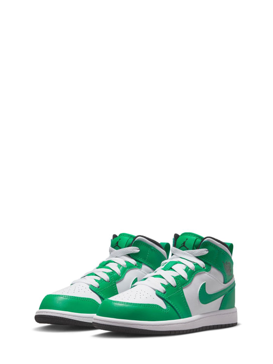Nike: Jordan 1 Mid sneakers - Green/White - kids-boys_1 | Luisa Via Roma