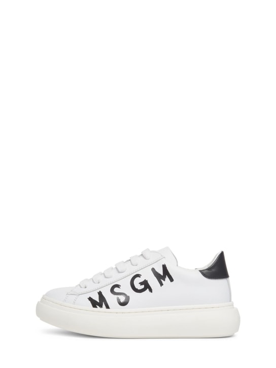 MSGM: Sneakers de piel con logo y cordones - kids-girls_0 | Luisa Via Roma