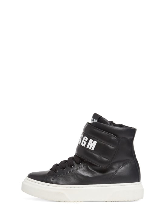 MSGM: Sneakers altas de piel con logo - Negro - kids-boys_0 | Luisa Via Roma