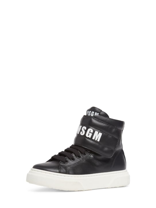 MSGM: Sneakers altas de piel con logo - Negro - kids-boys_1 | Luisa Via Roma