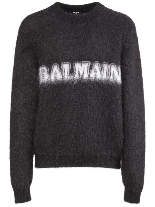 Balmain: Retro logo mohair blend sweater - Black/White - men_0 | Luisa Via Roma