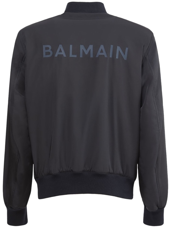 Balmain: Bomber in nylon con zip e logo - Navy - men_0 | Luisa Via Roma