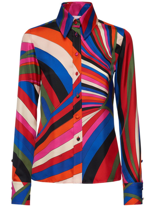 Pucci: Printed silk long sleeve shirt - Mavi/Fuşya - women_0 | Luisa Via Roma
