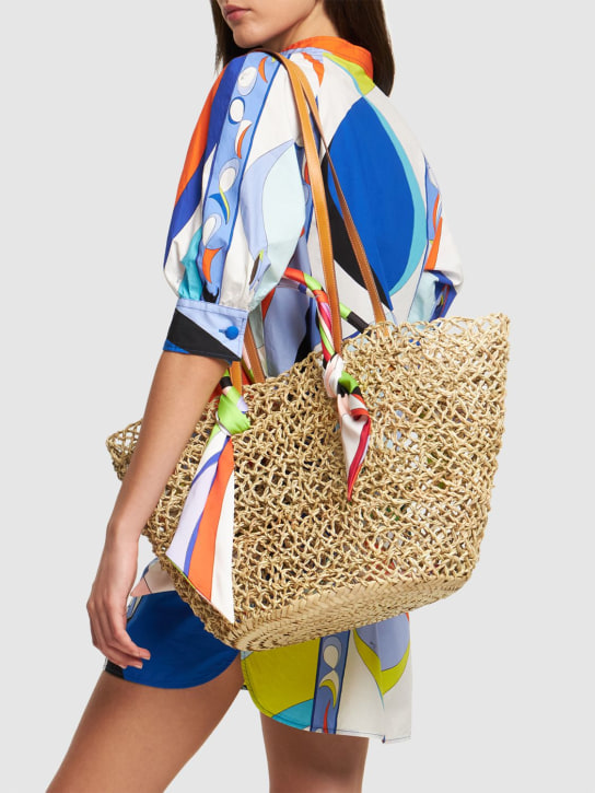 Pucci: Basket straw & twill shoulder bag - Naturalearancro - women_1 | Luisa Via Roma